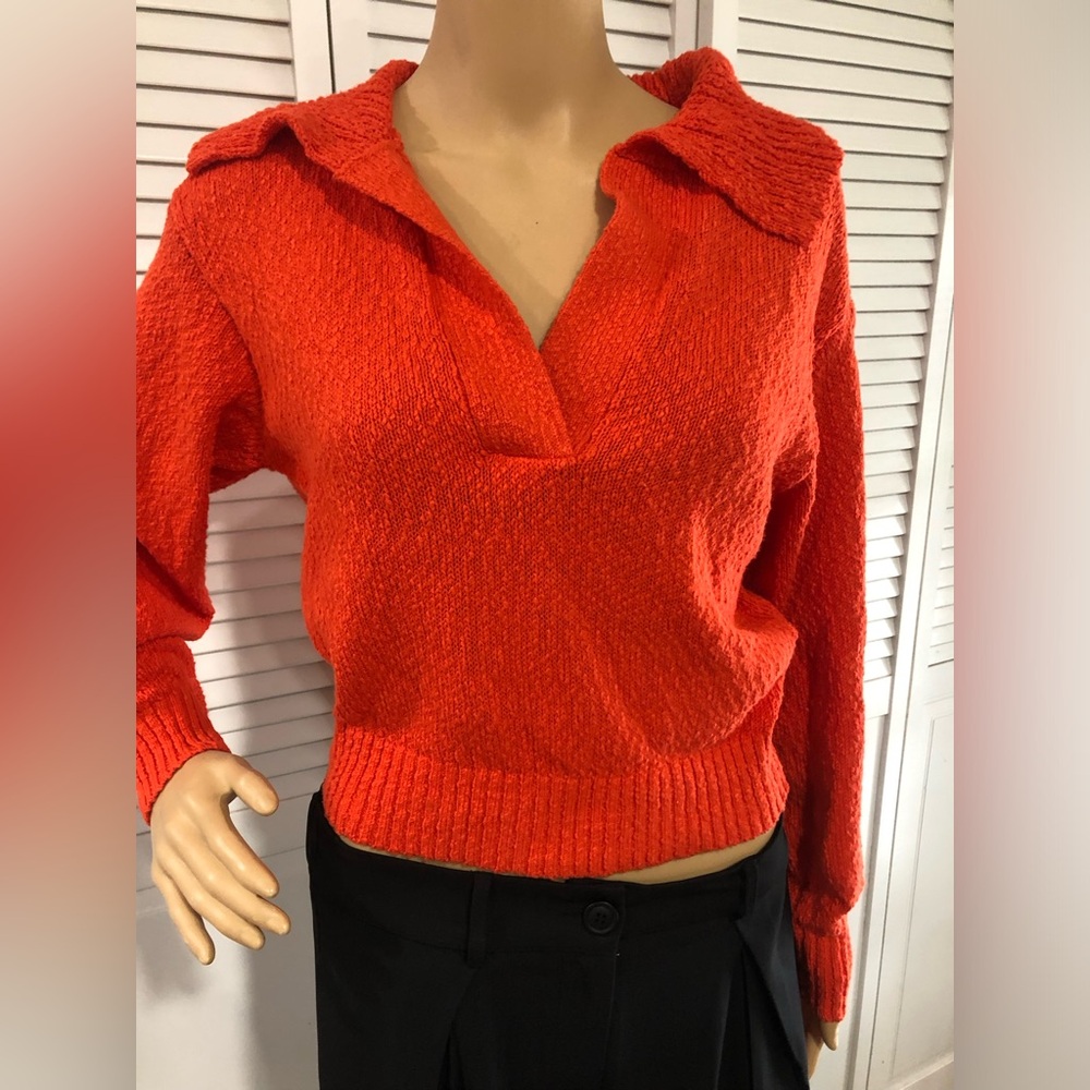 Maeve Bright Orange V-Neck Textured Sweater